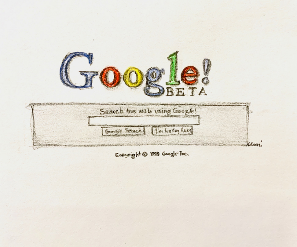 A hand drawing of Google's homepage in 1998.